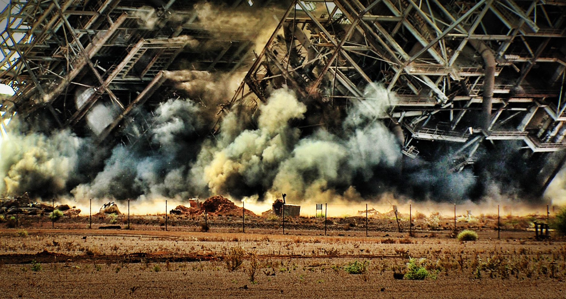 Boodarie Iron Hot Briquetted Iron HBI plant collapsing after explosive demolition