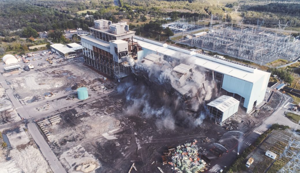 Munmorah Power Station being demolished through explosive demolition