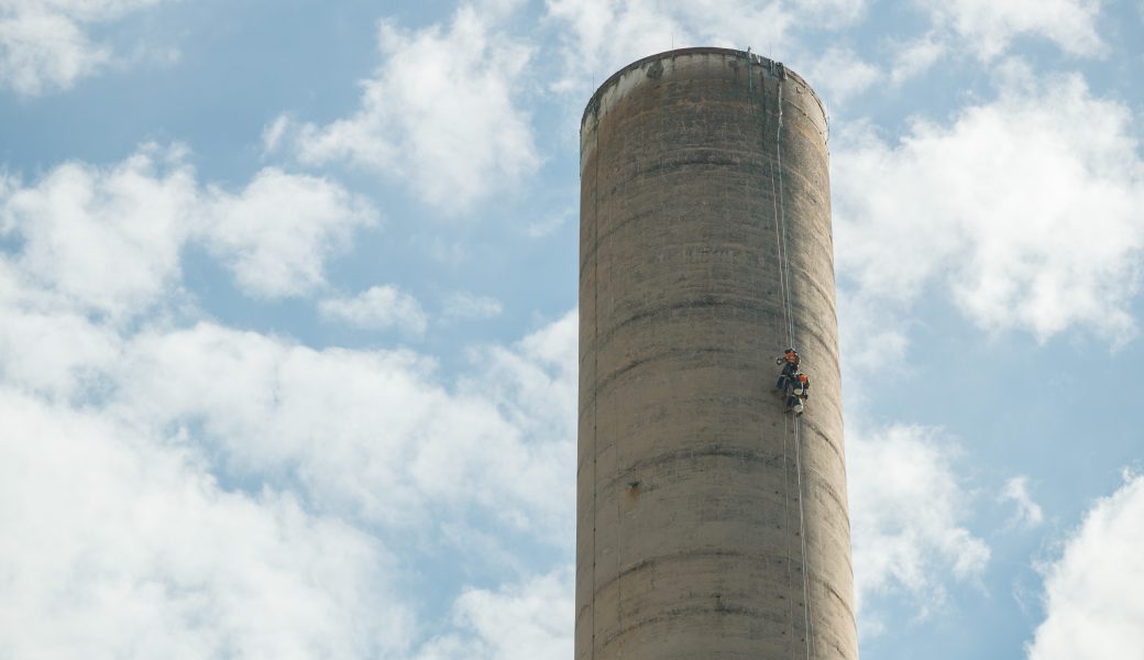 Staff accessing the top of the Munmorah Power Station through rope access solutions